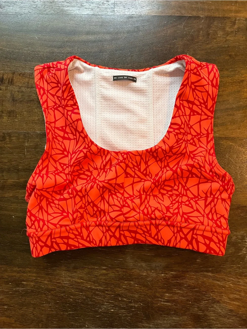 oiselle Flyout Bra Orange with Red Patterned Sports Bra